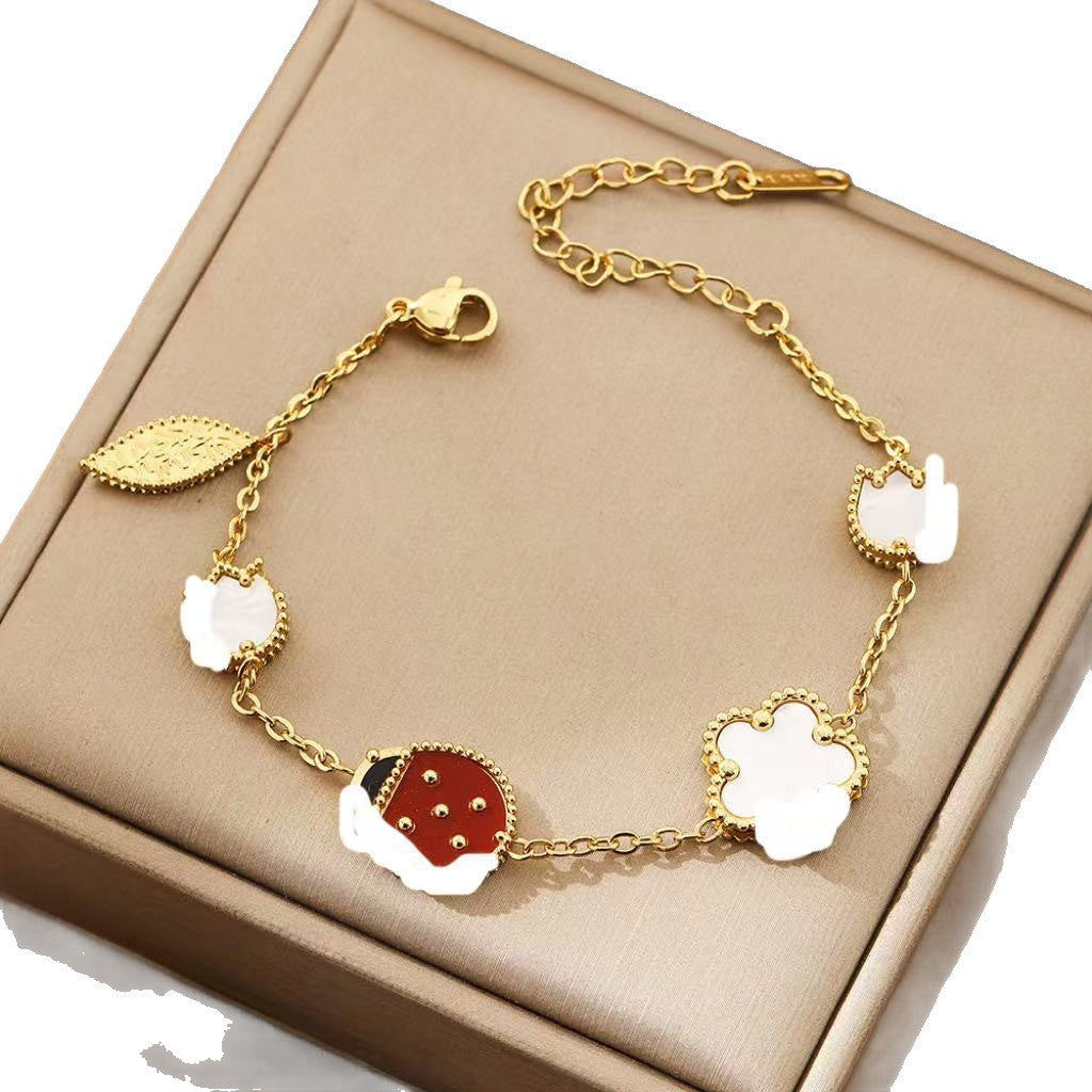 Light Luxury Series Romantic Cherry Blossoms Ladybird Double-sided Fritillary Fashion Bracelet