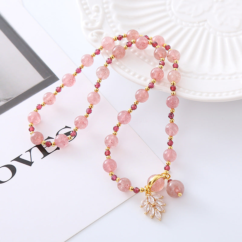 Style Single Circle Natural Strawberry Quartz Cute Bracelets