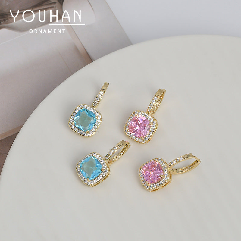 Micro Inlaid Zircon Temperament Female Niche Design Sweet Pink Stud Earrings