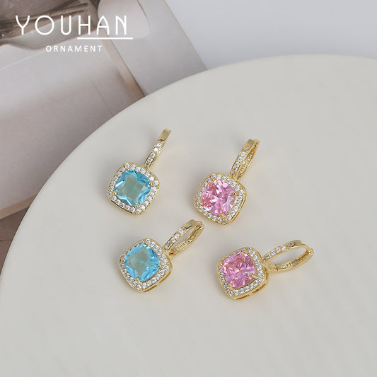 Micro Inlaid Zircon Temperament Female Niche Design Sweet Pink Stud Earrings