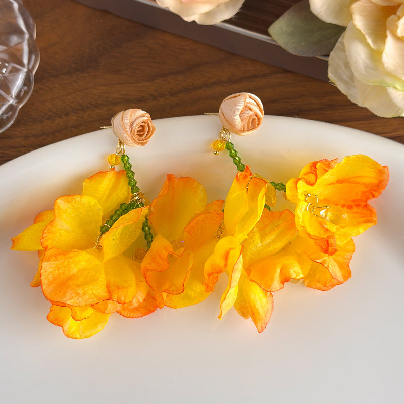 Women's Yellow Flower Mesh Vacation Style Niche High-grade Rings
