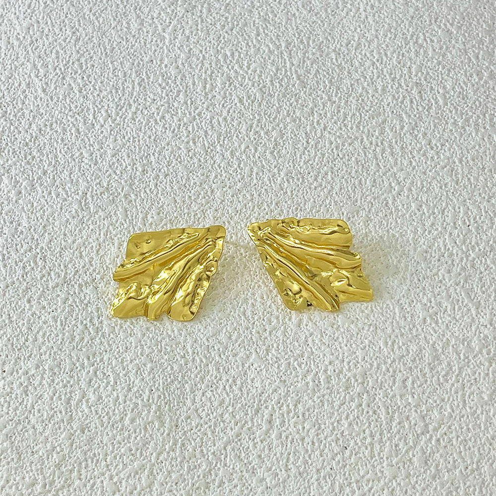 Light Luxury High-grade Irregular Oil Pressure Stainless Steel Gold Plated Stud Earrings