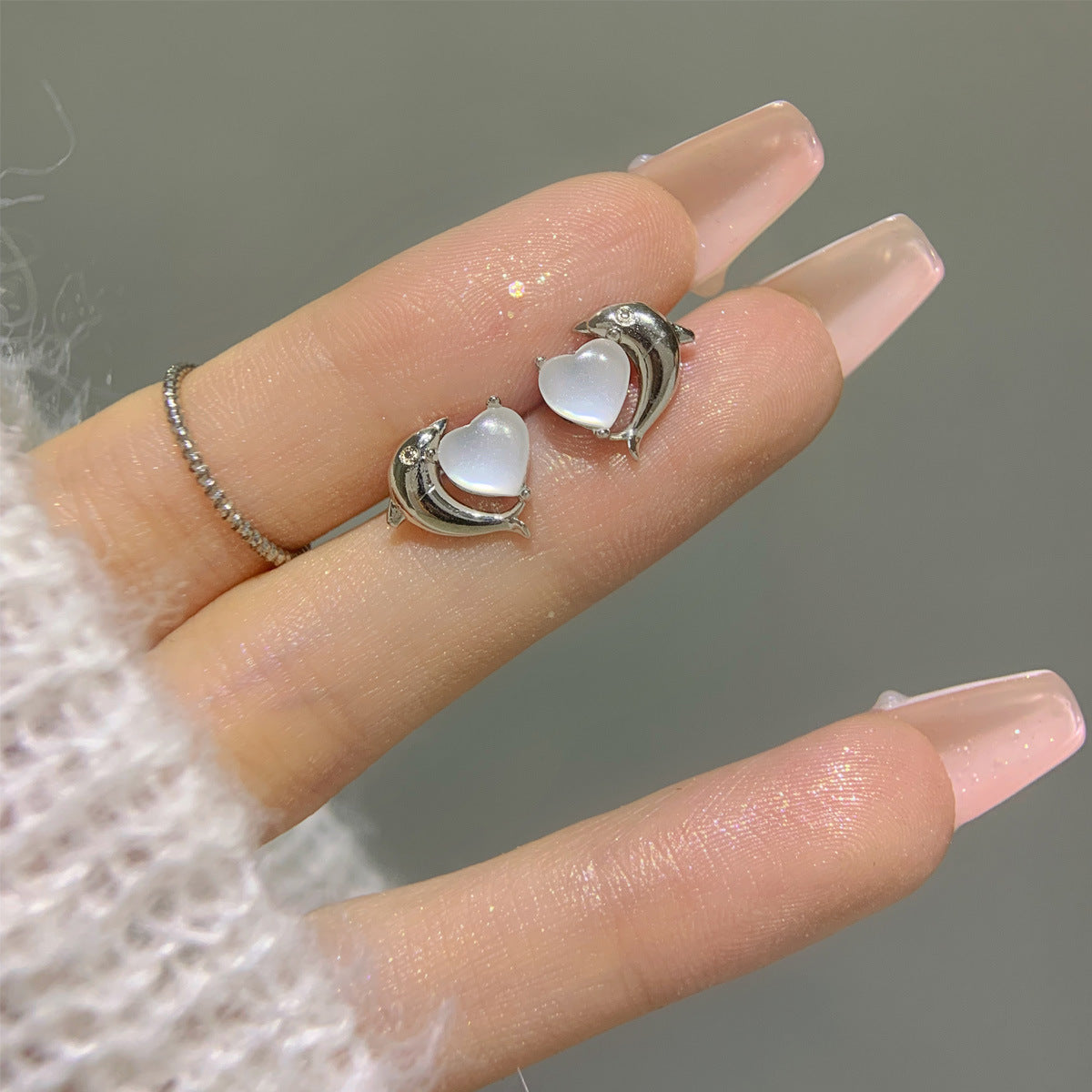 Dolphin Opal Stone Ear Female High-grade For Girlfriend Birthdays Valentine's Stud Earrings