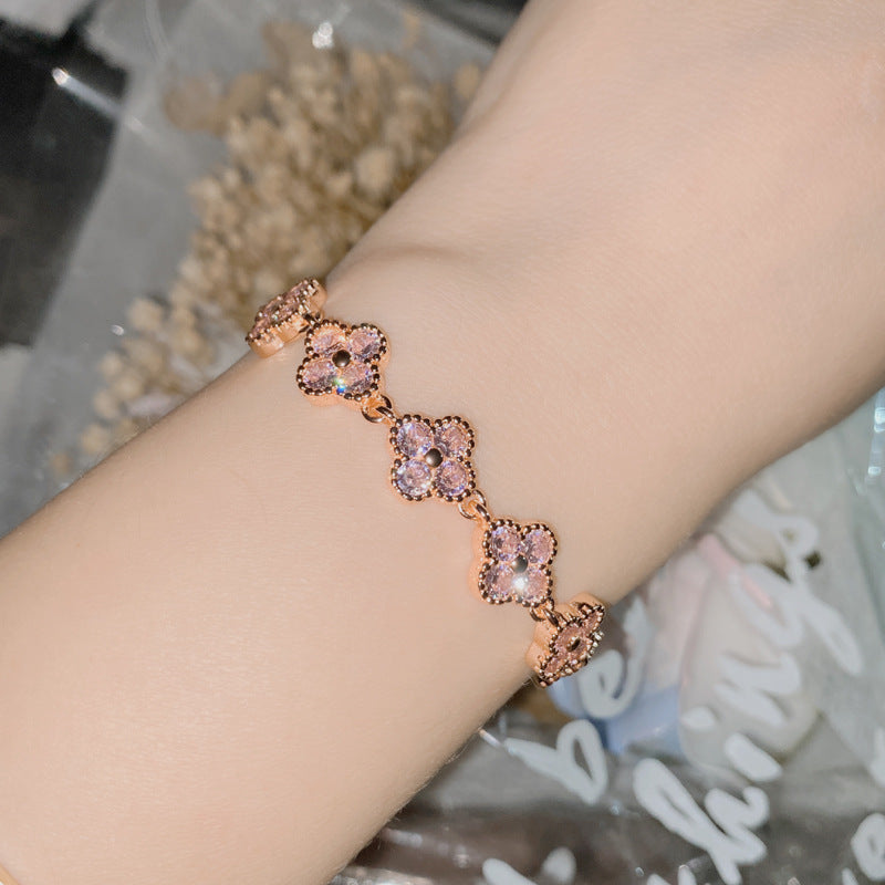 Clover Colored Gems Zircon Plated Simple Bracelets