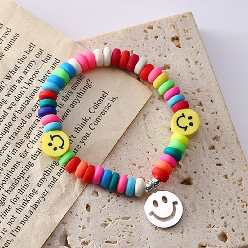 Handgefertigte elastische Armbänder im Regenbogen-Smiley-Stil