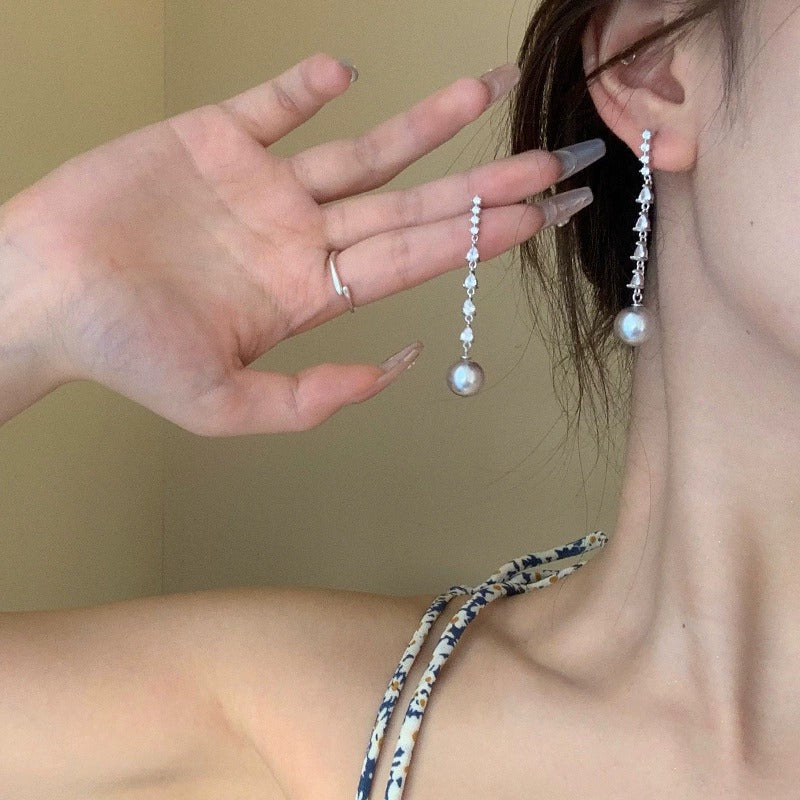 Sterling Sier Mild Luxury Retro Female Zircon Long Eardrop Earrings