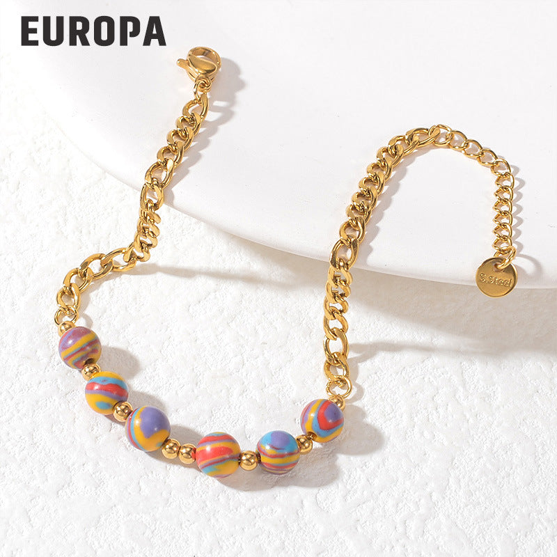 Bracelets exquis en perles Macaron en acier titane pour petite amie des femmes