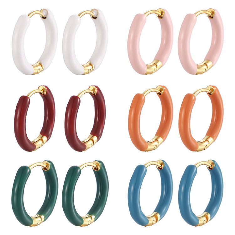 Oil Simple Circle Stainless Steel Retro Ear Buckle