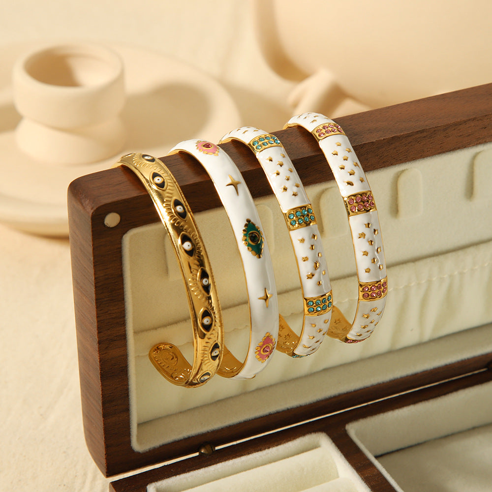 Women's Fashion Retro Design Oil Dripping Gold Stainless Steel Bracelets
