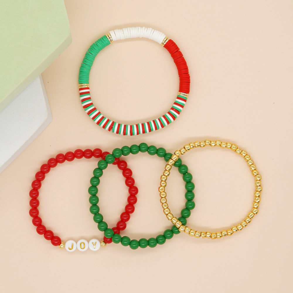 Christmas Theme Gold Plated Copper Bead Letter Bracelets