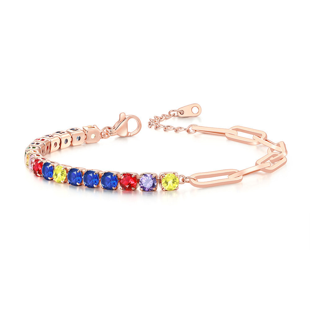 Women's Clip Stitching Tennis Round Zircon Birthstone Bracelets