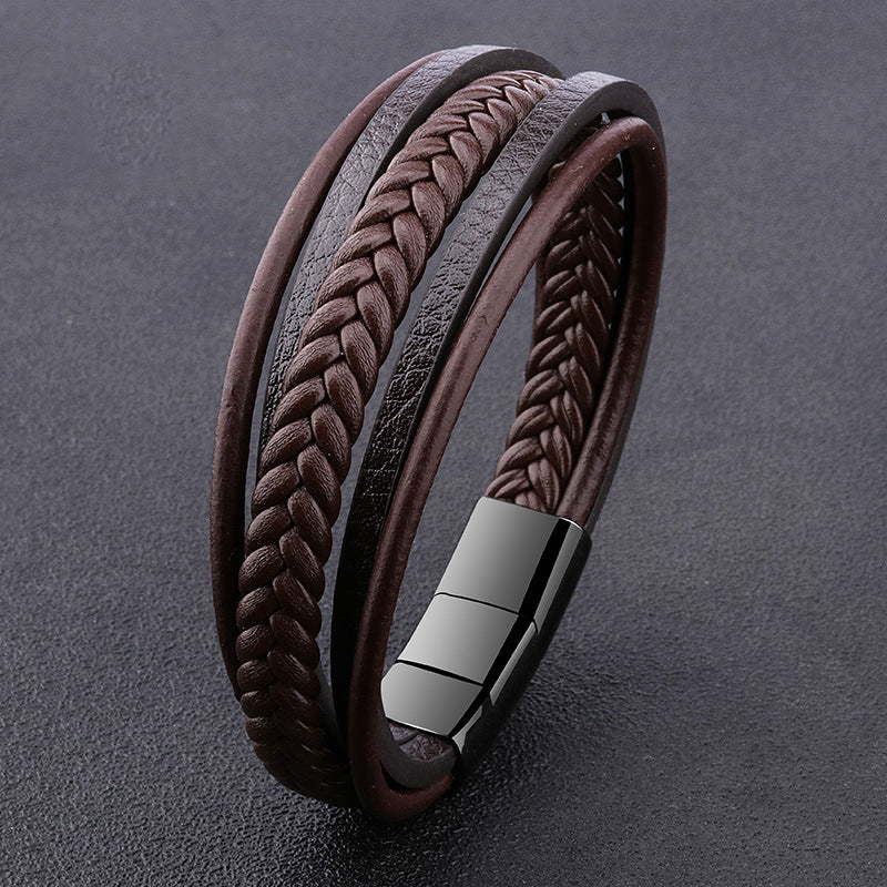 Men's Vintage Hand-woven Stainless Steel Leather Titanium Bracelets