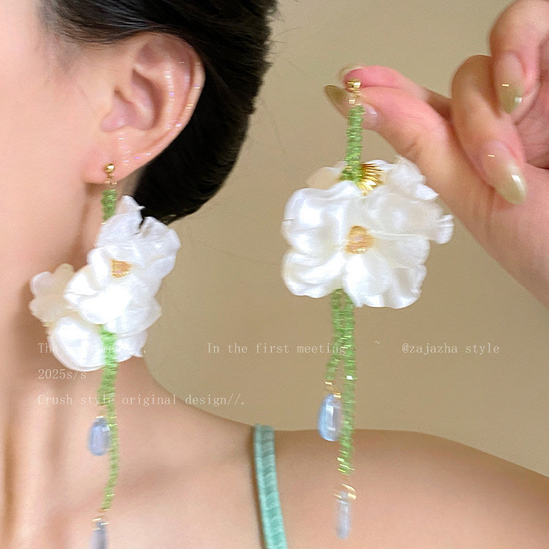 Flowers Tassel Female Summer Seaside Vacation Style Show Face Small Earrings