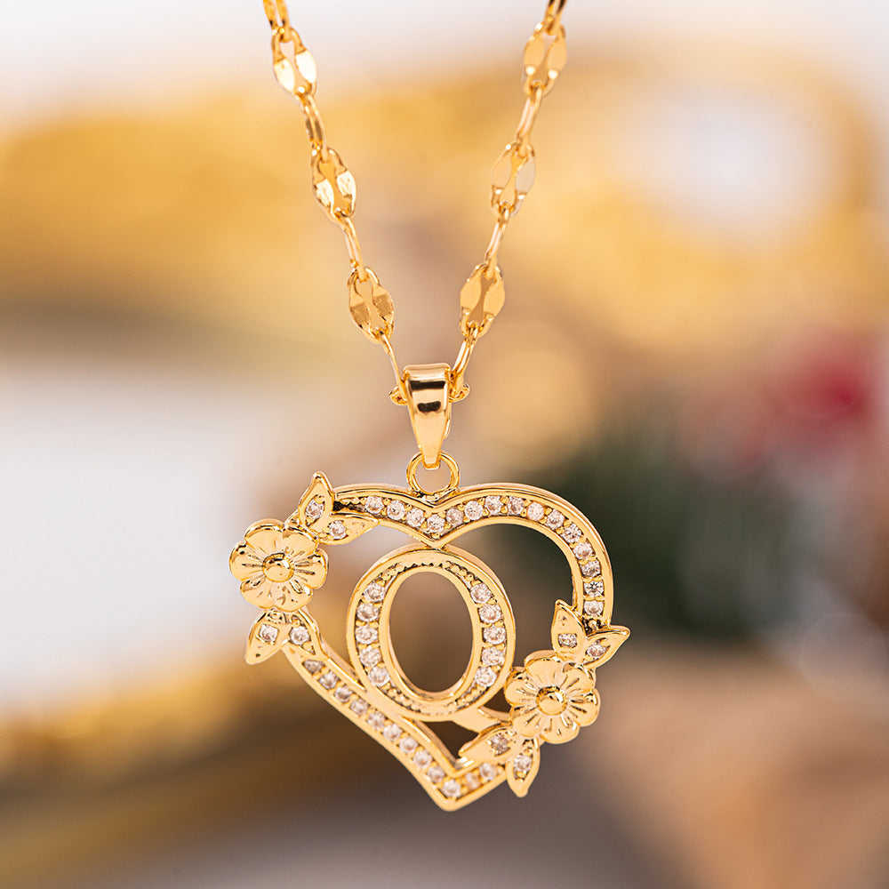Affordable Luxury Fashion Letter Love Trendy Copper Inlaid Zircon Clavicle Necklace