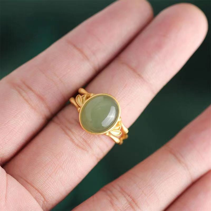 Bamboo Elegant Temperament Jade Oval Presages Safety Rings