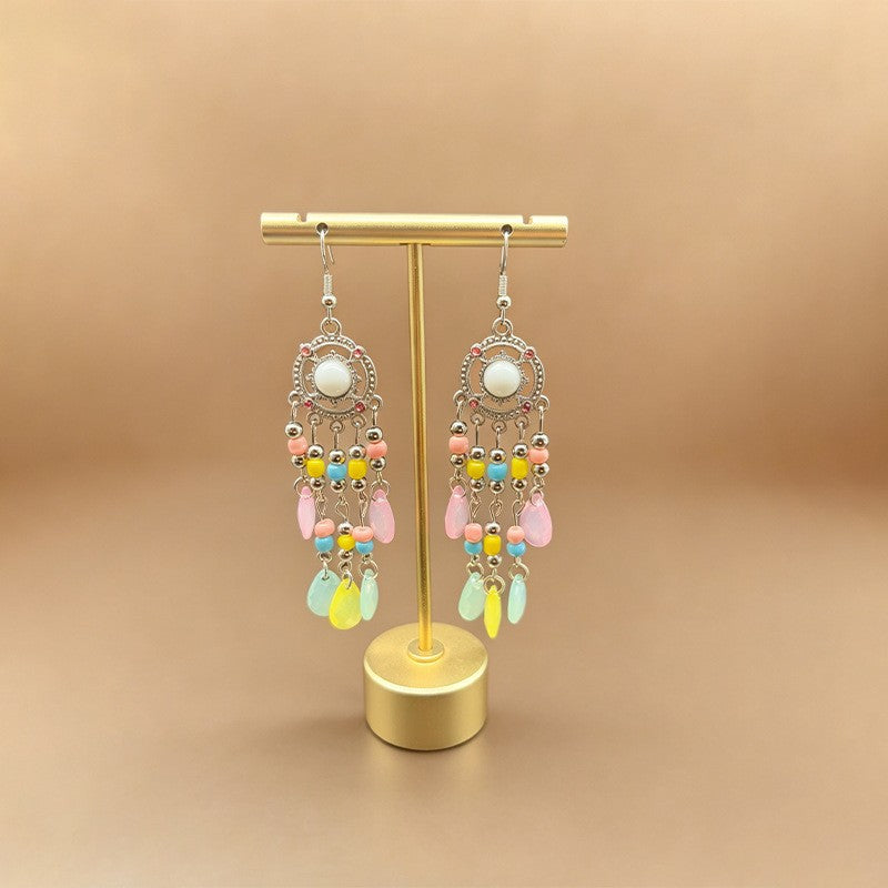 Ethnic Style Tassel Long Bohemian Crystal Yunnan Summer Earrings