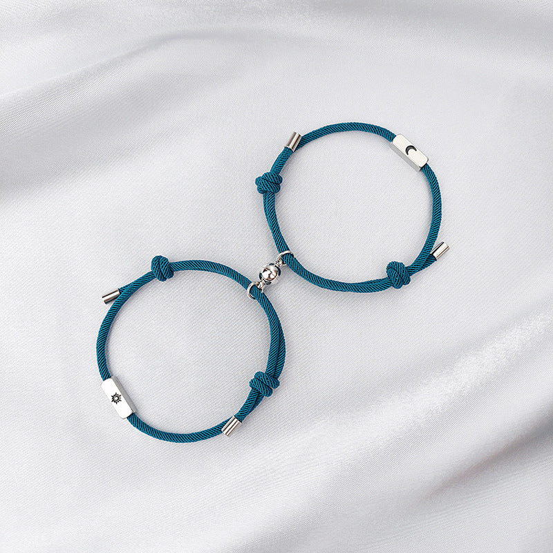 Bracelets de couple à succion magnétique soleil et lune en acier inoxydable pour femmes et hommes