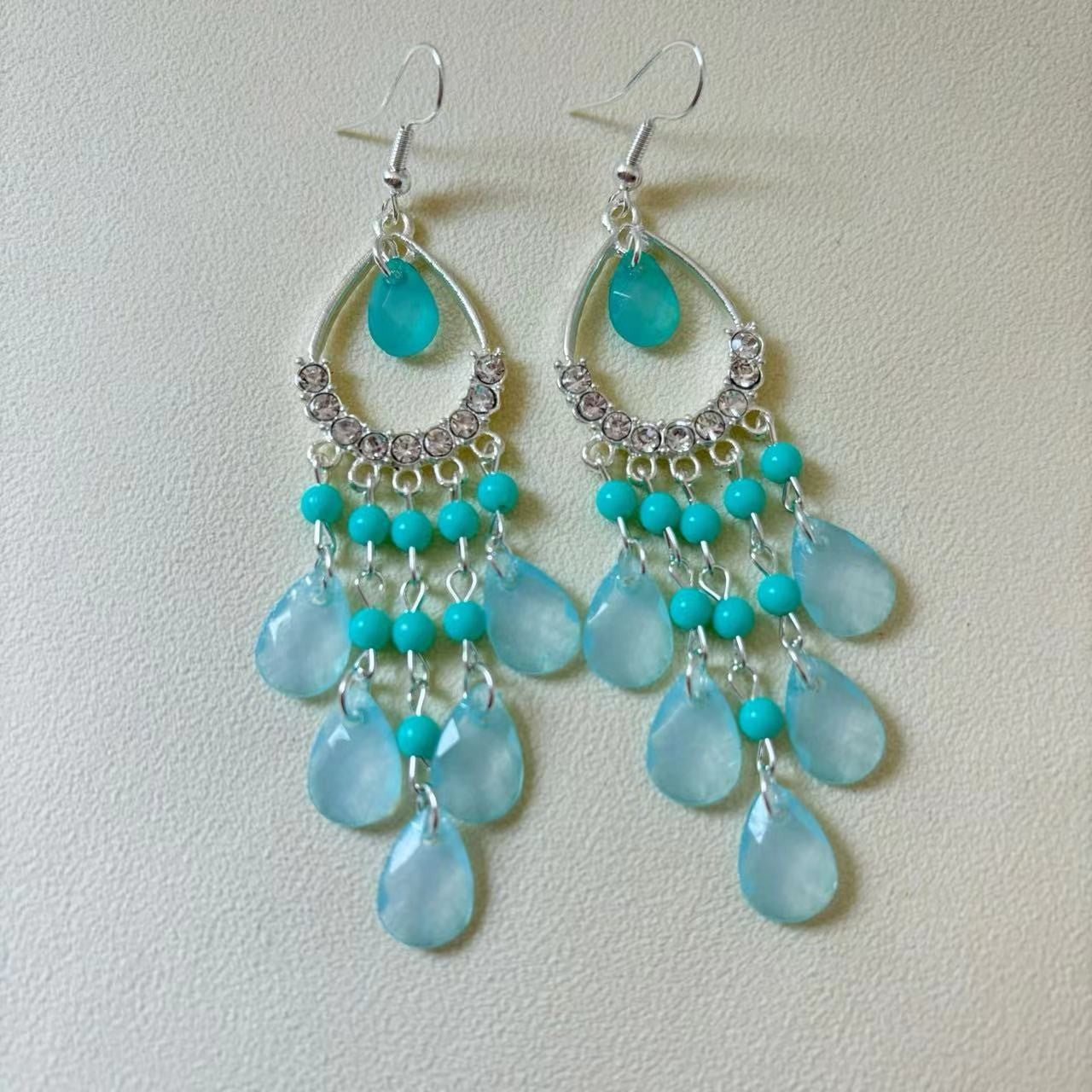 Ethnic Style Tassel Long Bohemian Crystal Yunnan Summer Earrings