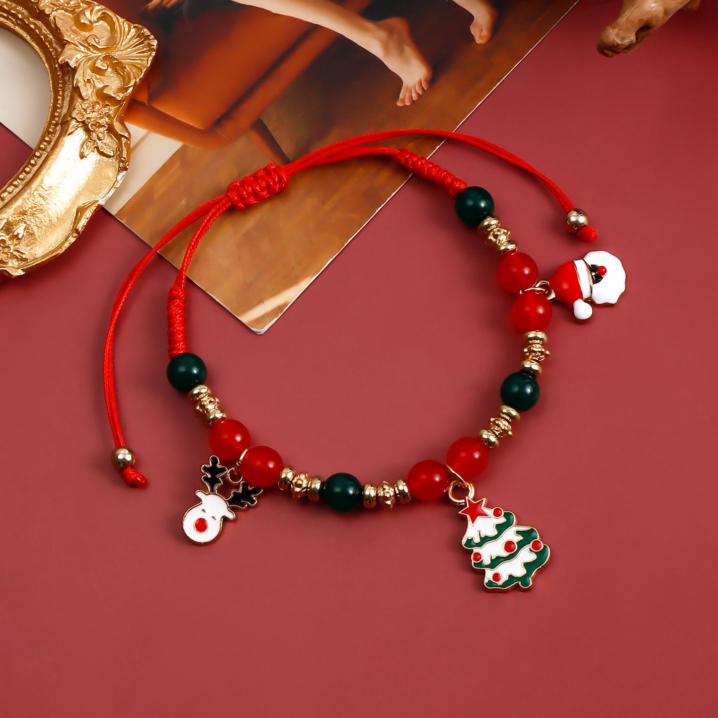 Christmas Ornament Hand-woven Beads Set Snowman Elk Bracelets