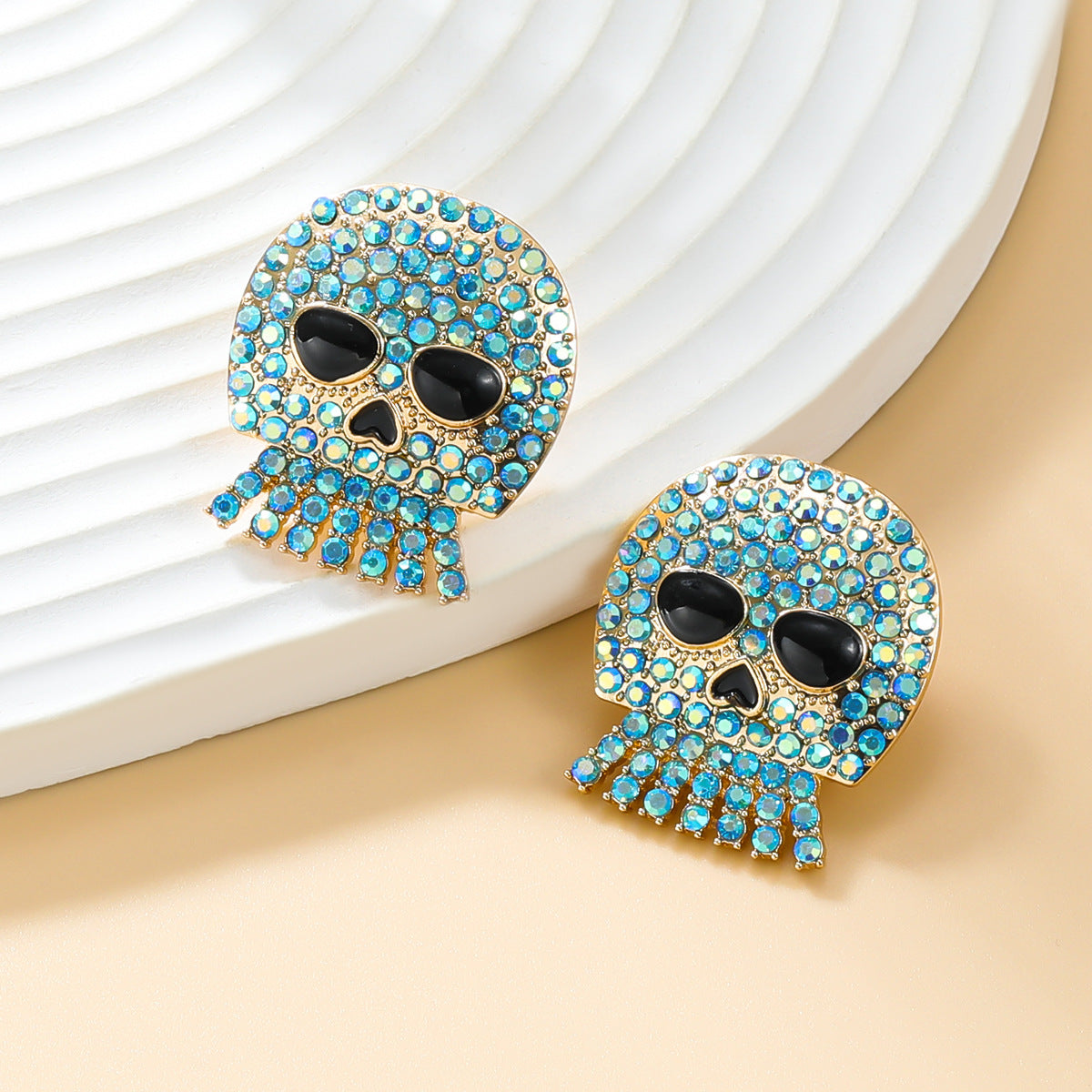 Halloween Skull Female Exaggerated Alloy Rhinestone Funny Earrings