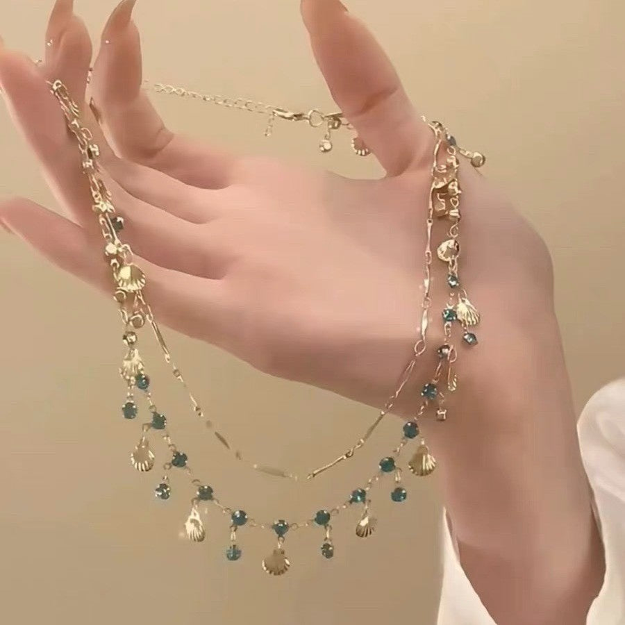 Zircon Female Twin Light Luxury Minority Tassel Clavicle Jewelry Set