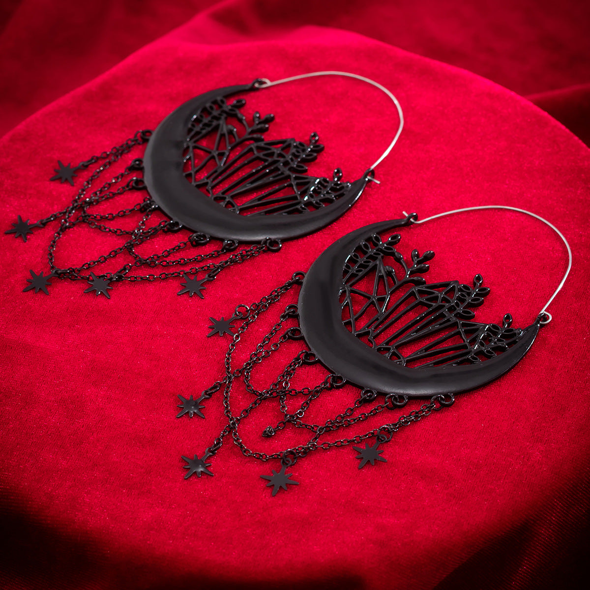 Women's Halloween Flower Hollow Tassel Gothic Basket Earrings