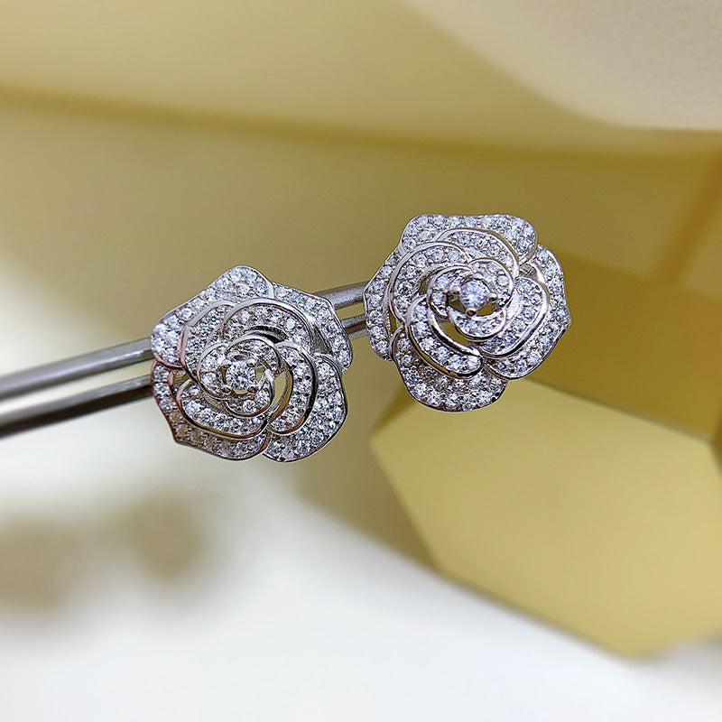 High-grade Classic Style Camellia Ear Refined Earrings