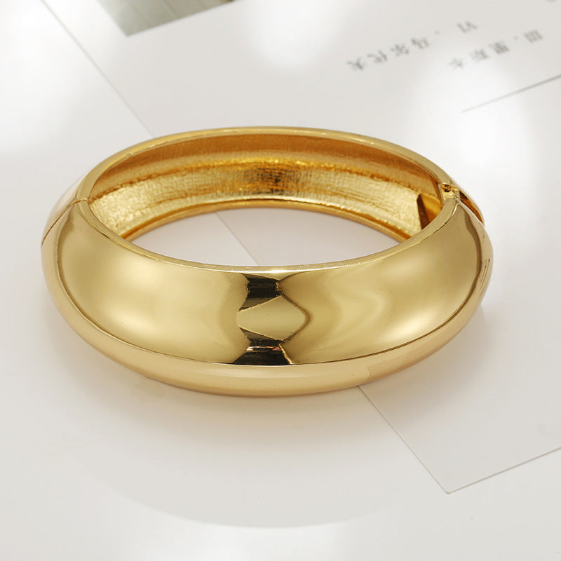 Gold Female Glossy Spring Exaggerated Opening Bracelet