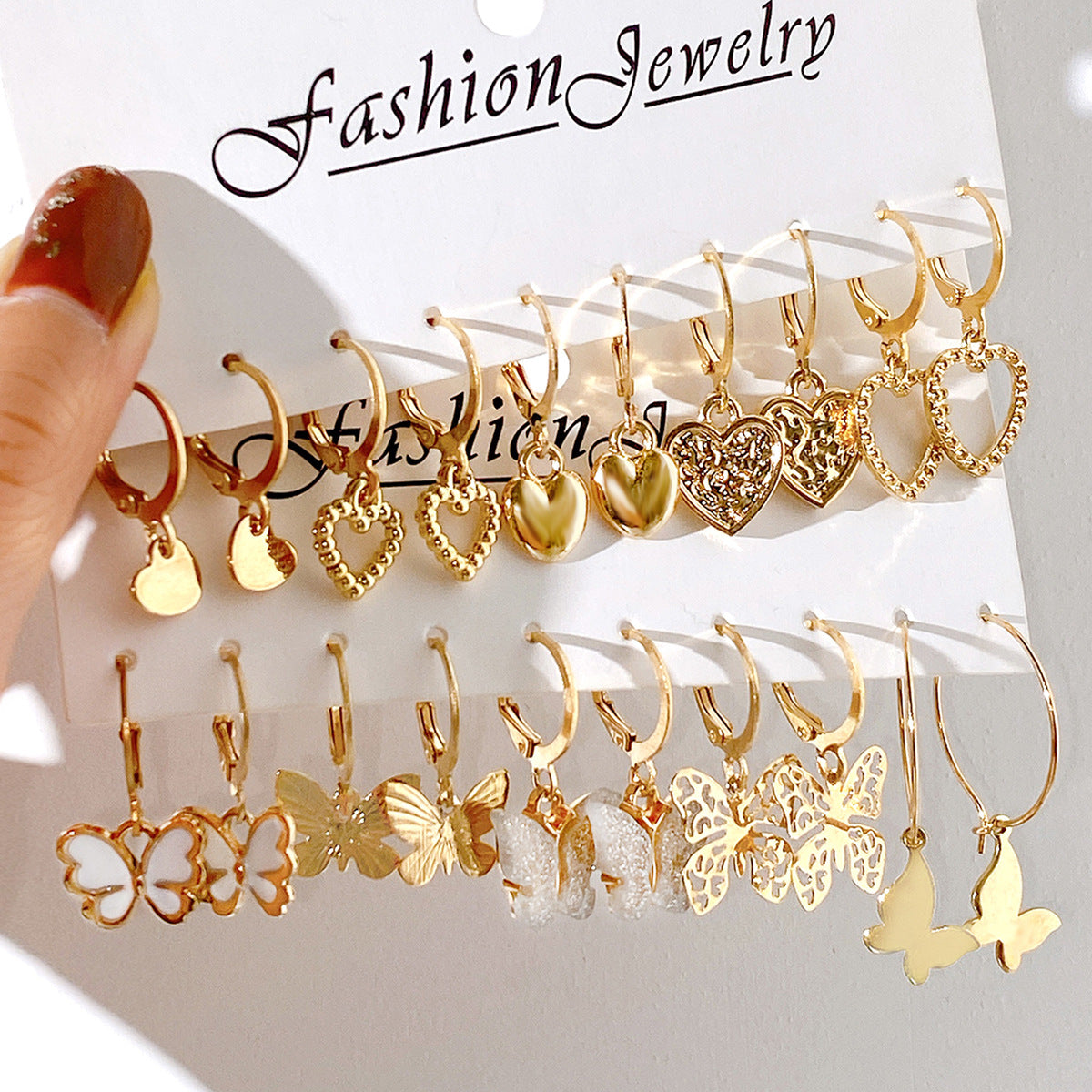 Simple Hollow Heart Golden Butterfly Ear Earrings