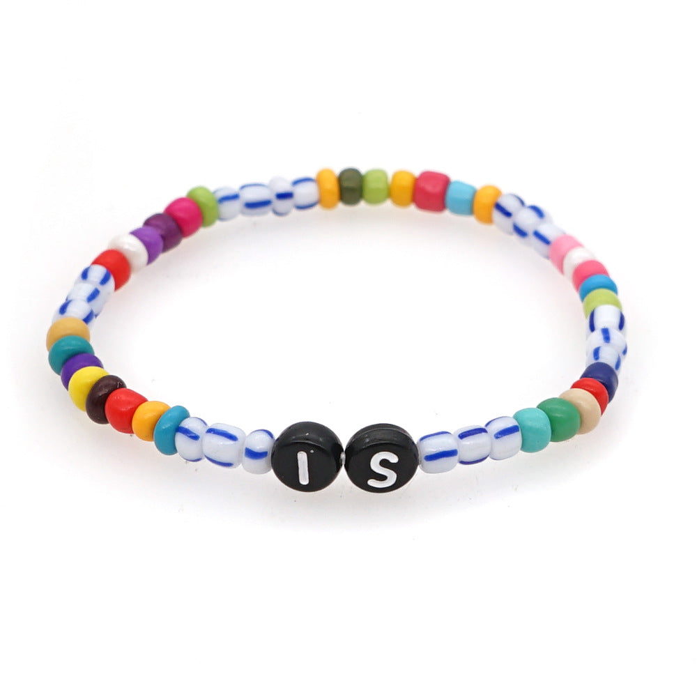 Style Colored Glass With Letters Beaded Bracelets