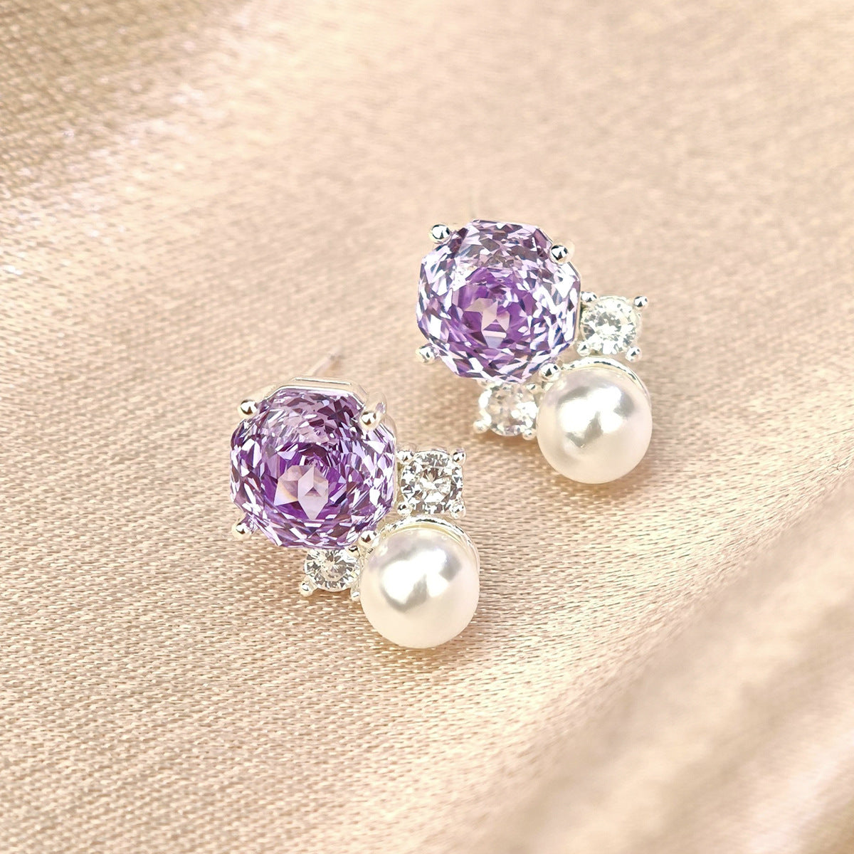 Pearl Colorful Zircon Female Fresh Temperament Stud Earrings