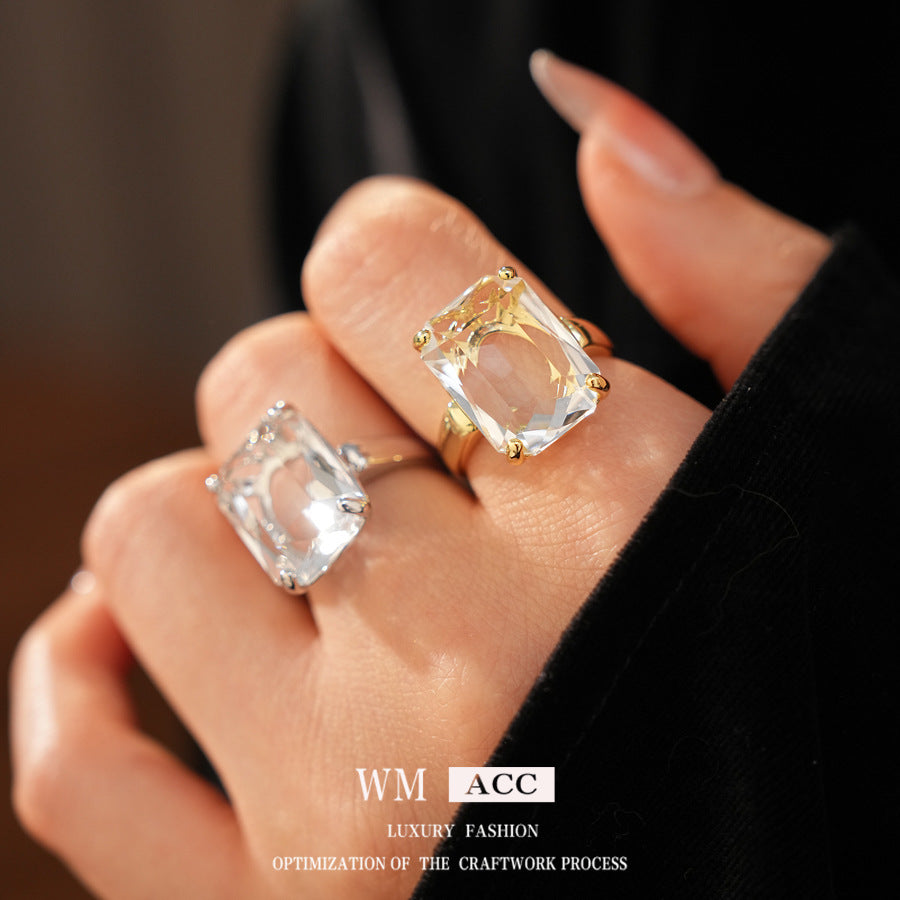 Plating Inlaid Zircon Square Open Niche High Sense Personalized Rings