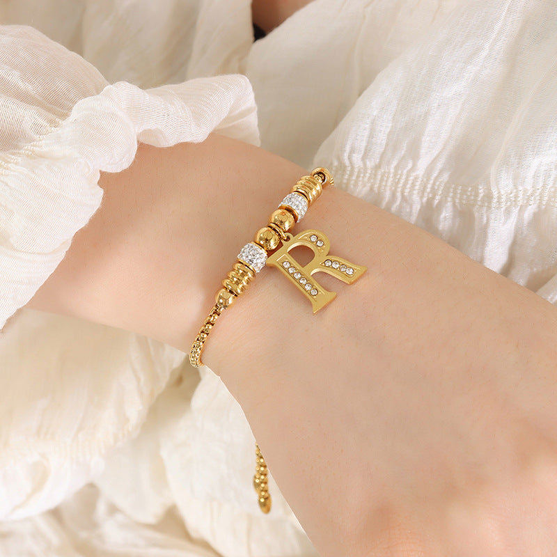 Gold English Letters Pendant Rhinestone Tassel Bracelets