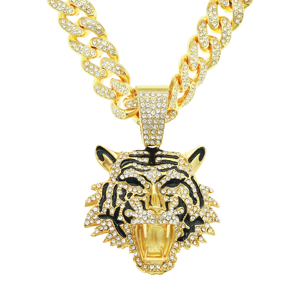 Men's Oil Tiger Head Pendant Cuban Link Necklaces