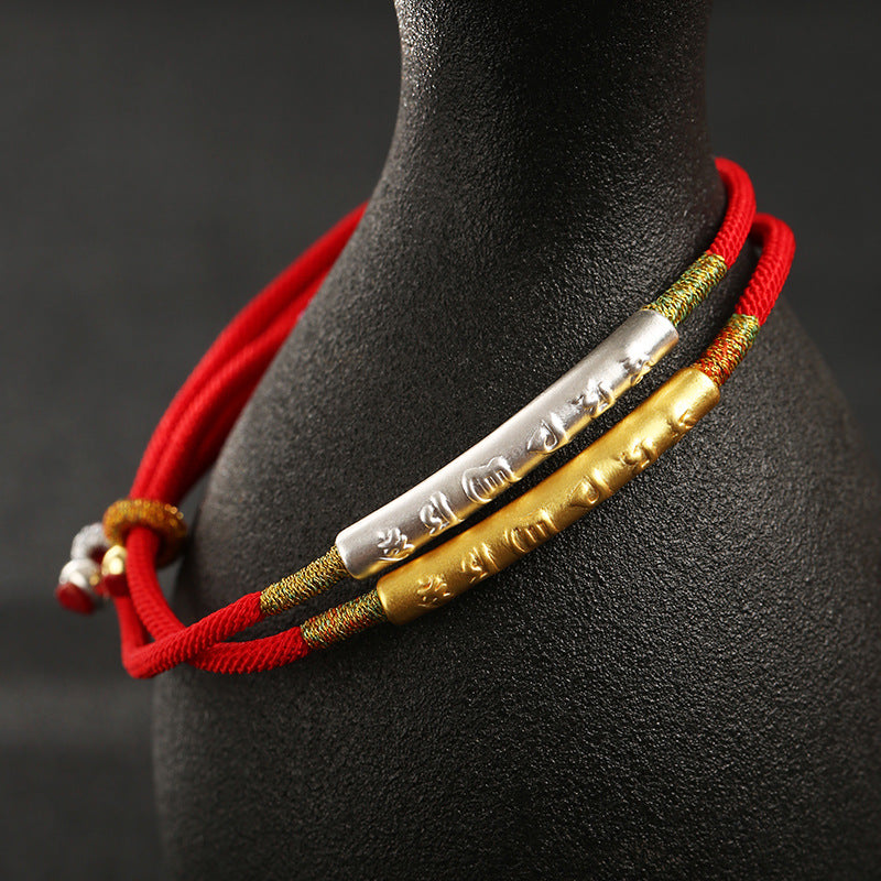 Damen-Knoten-Six-Words-Mantra-Armbänder aus reinem Silbergold