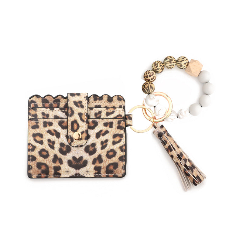 Women's Card Holder Leopard Print Tassel Wallet Leather Bracelet