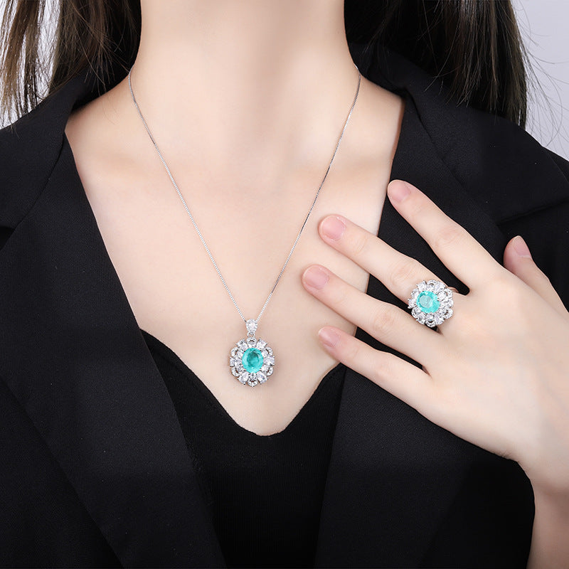 Emerald Banquet Jeweled Simulation Paraiba Lady Jewelry Set
