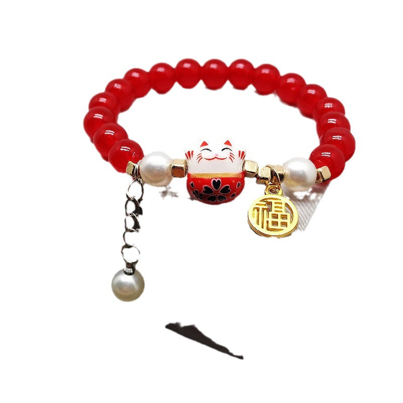 Bracelets tressés en corde rouge fraise monstre chat