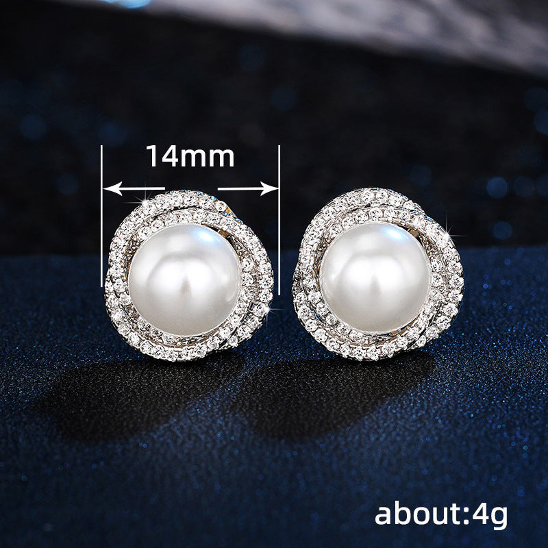 Tears Imitation Pearl Winding Design Micro Inlaid Earrings