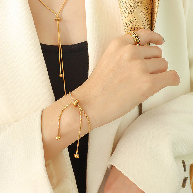 Fashion Snake Bones Chain Titanium Steel Gold-plated Pull Buckle Niche Jewelry Set