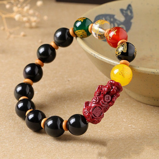 Five Gods Of Wealth Red Agate Elements Crystal Purple Bracelets