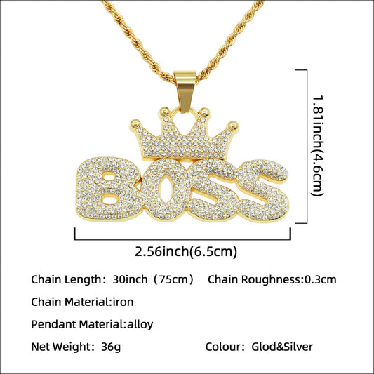 Hop Full Diamond Crown Letters Pendant Fashionmonger Personalized Exaggerated Necklaces