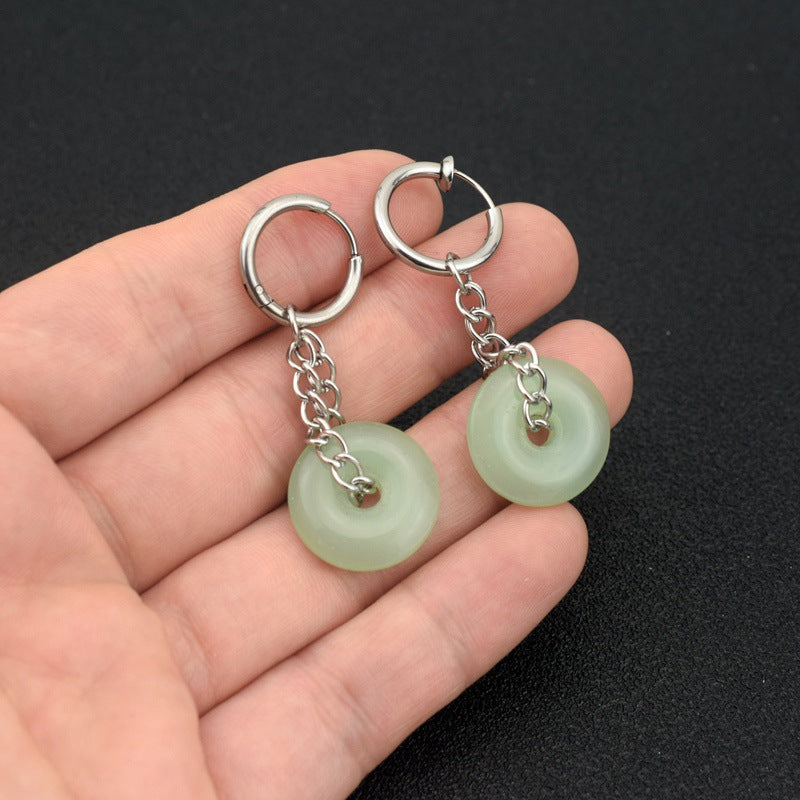 Women's & Men's Fashion Unisex Style Colored Glaze Jade Peace Buckle Earrings