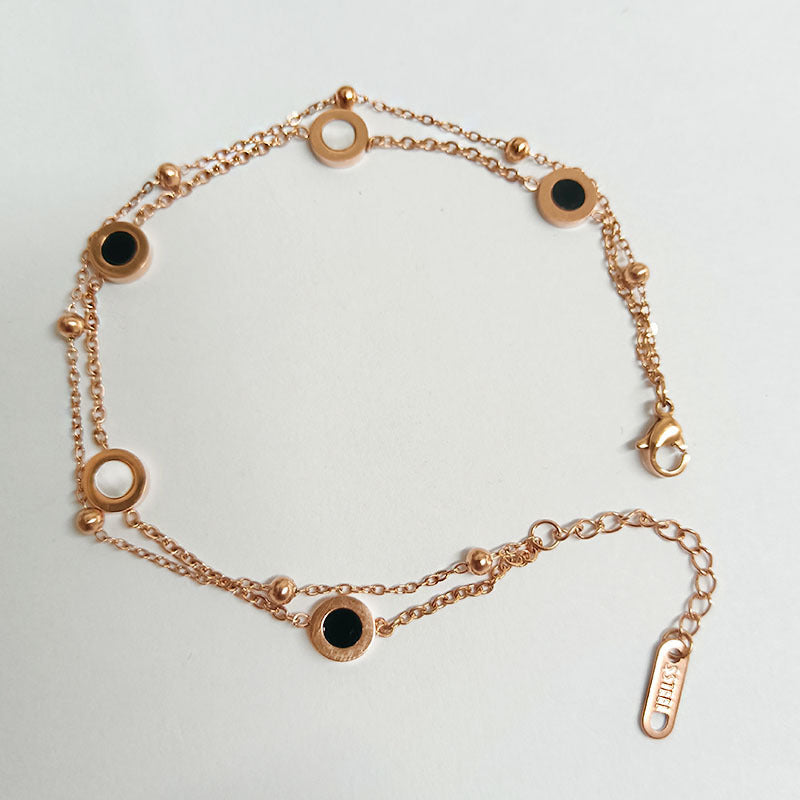 Stahl-Damenmode-Trend-Roségold-Doppelarmbänder