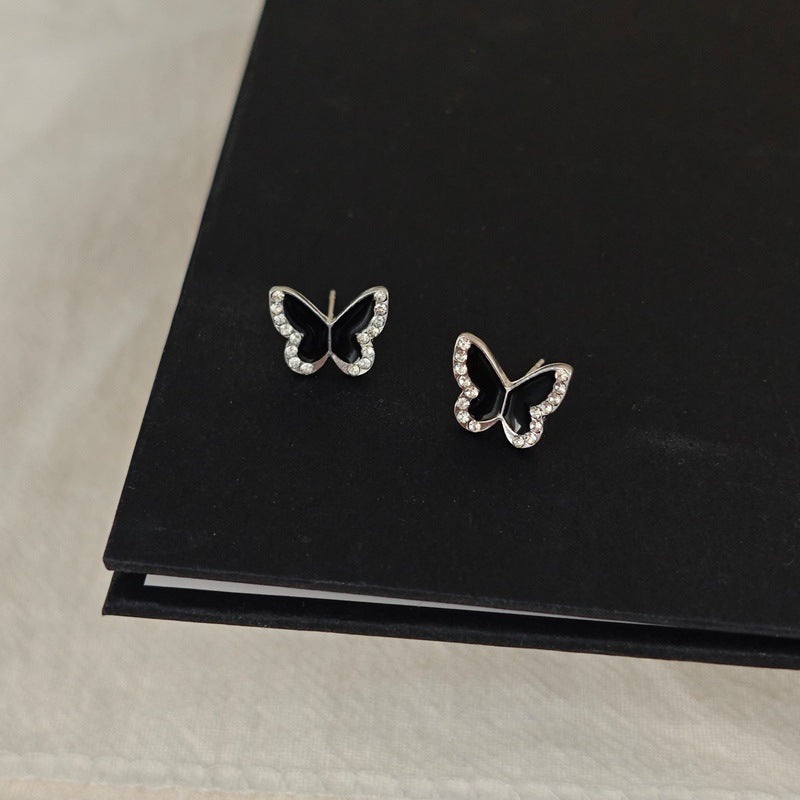 Black Red White Butterfly Niche Design Trendy Light Luxury Stud Earrings