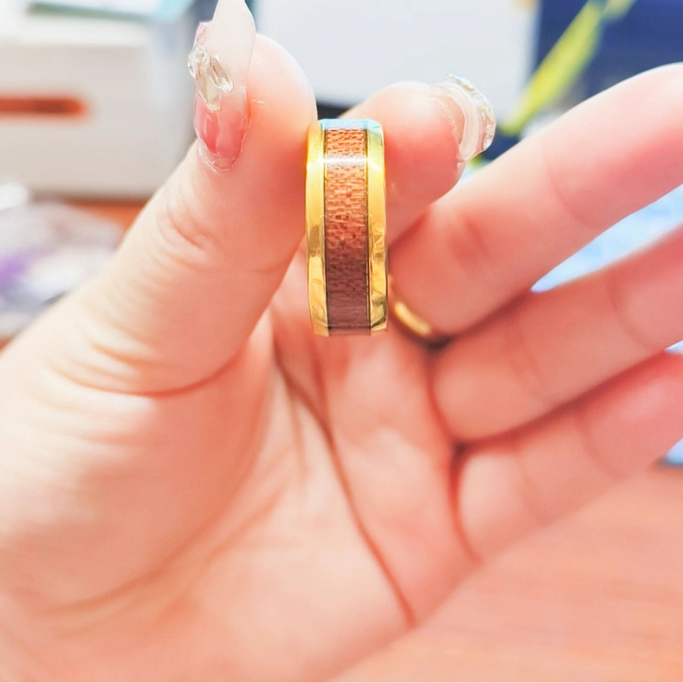 Inlaid Rosewood High Quality Stainless Steel Source Spherical Golden Wood Rings