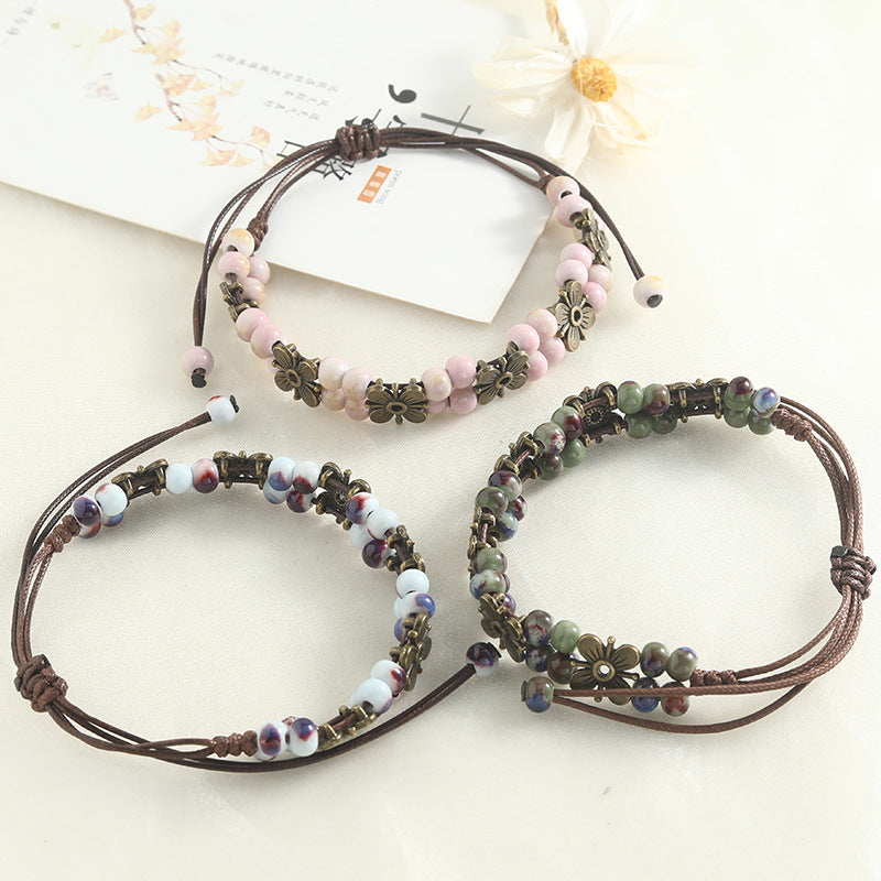 Vintage Clover Ceramic Hand-woven Girlfriend Gifts Carrying Bracelets