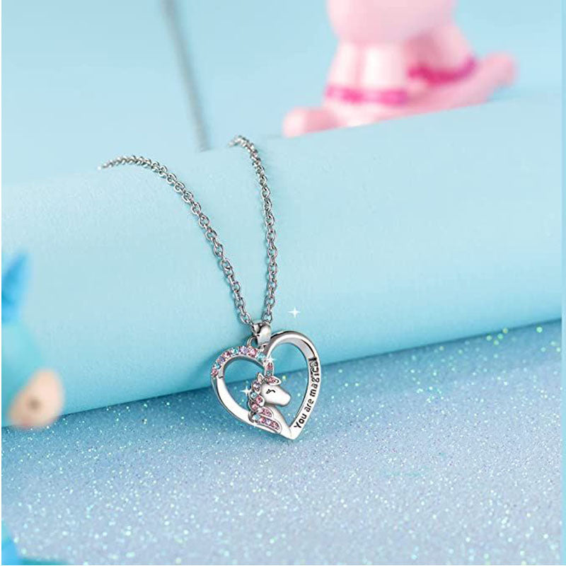 Brocade Unicorn Colorful Zircon Pendant Heart-shaped Necklaces