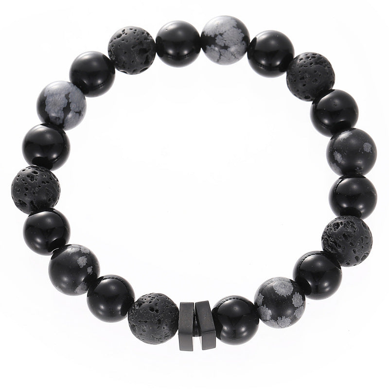 Bracelets en acier titane obsidienne tendance pour hommes avec pierre de flocon de neige