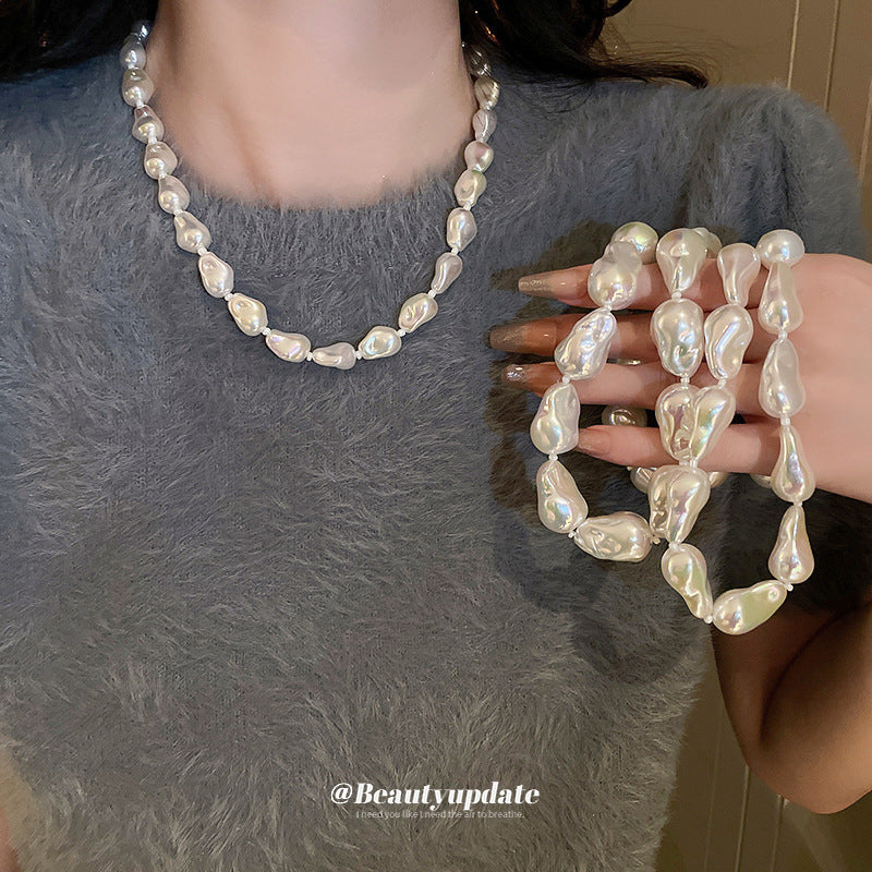 Irregular Pearl Geometric Elegant Sweater Chain Classic Style Necklace